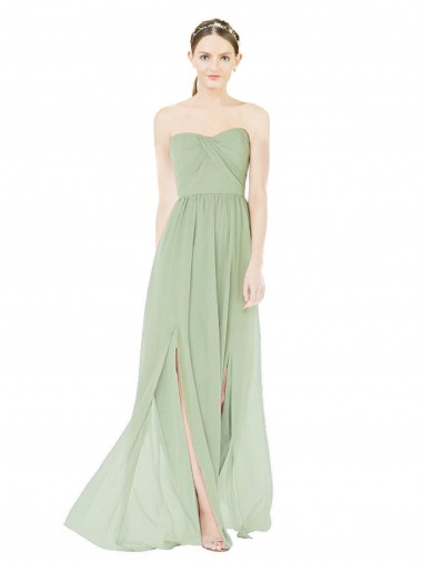 Strapless Draped Bodice Maxi Bridesmaid Dress with Front Slits Australia
