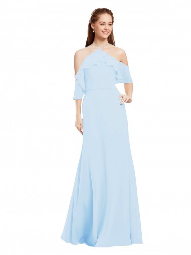 Chiffon Halter Neck Bridesmaids Dress with Flounced Neckline Australia
